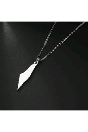 Filistin Haritası Figürlü Gümüş Kaplama Çelik Kolye - Vatan Temalı Kararmaz Unisex Zincirli Kolye