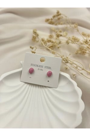 Pembe Minimal Oval Şeker Küpe – Çelik Kararmaz Zarif Tasarım