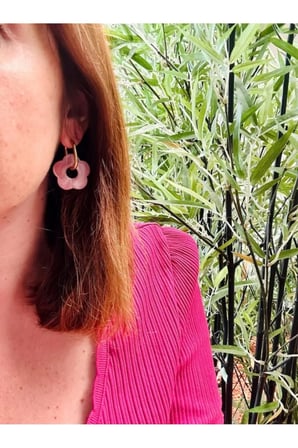 Pembe Gül Çiçek 14K Altın Halka Küpe - Vintage Zarif Kararmaz Antialerjik Solmaz Şık Hediyelik Yeni Sezon Trend Kadın Küpe