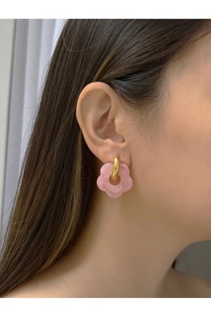Pembe Gül Çiçek 14K Altın Halka Küpe - Vintage Zarif Kararmaz Antialerjik Solmaz Şık Hediyelik Yeni Sezon Trend Kadın Küpe