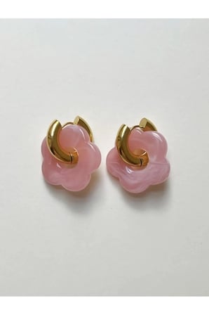 Pembe Gül Çiçek 14K Altın Halka Küpe - Vintage Zarif Kararmaz Antialerjik Solmaz Şık Hediyelik Yeni Sezon Trend Kadın Küpe
