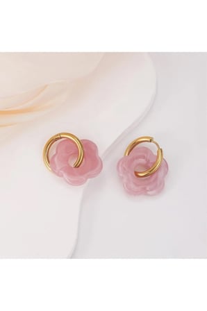 Pembe Gül Çiçek 14K Altın Halka Küpe - Vintage Zarif Kararmaz Antialerjik Solmaz Şık Hediyelik Yeni Sezon Trend Kadın Küpe