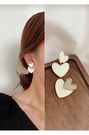 Beyaz Kalp Mineli Çivili Küpe - Vintage Sevimli Kararmaz Antialerjik Solmaz Şık Hediyelik Yeni Sezon Trend Kadın Küpe
