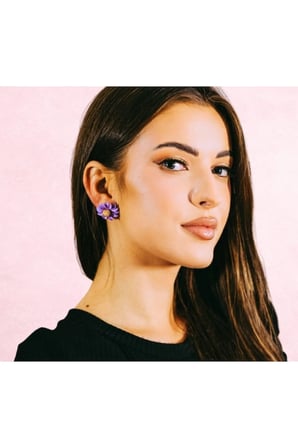 Mor Papatya Çiçek Çivili Küpe - Vintage Sevimli Kararmaz Antialerjik Solmaz Şık Hediyelik Yeni Sezon Trend Kadın Küpe