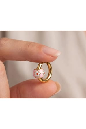 Pembe Çiçek Mini Halka Küpe - Vintage Sevimli Kararmaz Antialerjik 14K Klips Solmaz Şık Hediyelik Yeni Sezon Trend Kadın Küpe