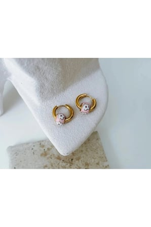 Pembe Çiçek Mini Halka Küpe - Vintage Sevimli Kararmaz Antialerjik 14K Klips Solmaz Şık Hediyelik Yeni Sezon Trend Kadın Küpe