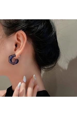 Lacivert Mineli Burgu Gümüş Toplu Halka Küpe - Modern Kararmaz Antialerjik Solmaz Şık Hediyelik Trend Kadın Küpe