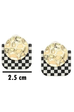Siyah Beyaz Gold Dövme Disk Dama Desenli Kare Çivili Küpe - Modern Kararmaz Antialerjik Solmaz Şık Hediyelik Kadın Küpe