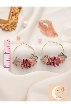 Pembe Kumaş Çiçek Altın Halka Küpe Bijuteri Modern Antialerjik Kadın Küpe Hediyelik Vintage