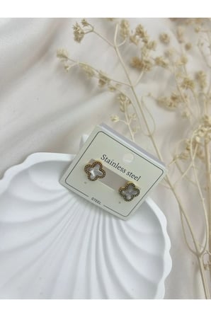 Zarif Yonca Model Küpe – Gold Çelik & Detaylı Kadın Küpe