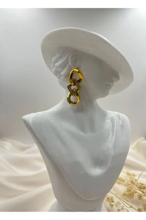 Çelik Gold Taşlı Zincir Küpe – Zirkon Taşlı Kararmaz Halka Tasarım