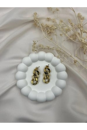 Çelik Gold Taşlı Zincir Küpe – Zirkon Taşlı Kararmaz Halka Tasarım