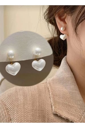 İnci Kalp Ear Jacket Tırmanıcı Küpe Bijuteri Modern Antialerjik Kadın Küpe Hediyelik Zarif Modelleri