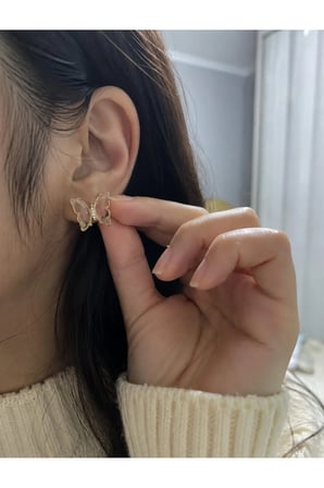 Kristal Kelebek Çivili Küpe Bijuteri Şık Antialerjik Kadın Küpe Hediyelik Vintage Modelleri