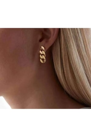14K Altın Kaplama Zincir Gurmet Halka Sallantılı Küpe - Modern Kararmaz Antialerjik Vintage Solmaz Şık Hediyelik Yeni Sezon Kadın Küpe