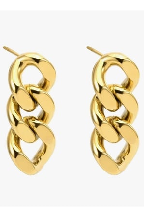 14K Altın Kaplama Zincir Gurmet Halka Sallantılı Küpe - Modern Kararmaz Antialerjik Vintage Solmaz Şık Hediyelik Yeni Sezon Kadın Küpe