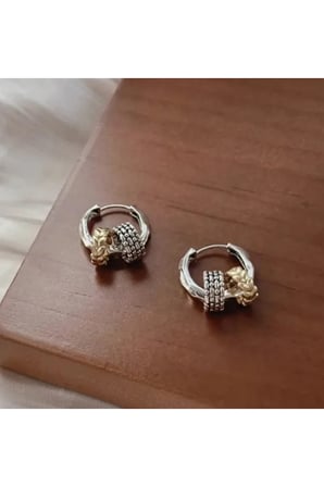 Burgu Düğüm İki Renk Halka Küpe Bijuteri Abartı Antialerjik Kadın Küpe Hediyelik Vintage Modelleri