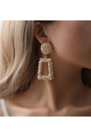 14K Altın Dokulu Kare Geometrik Statement Küpe - Vintage Gösterişli Kararmaz Antialerjik Canlı Renk Solmaz Şık Hediyelik Trend Kadın Küpe