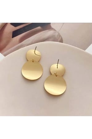 18K Altın Kaplama Çift Daire Disk Sallantılı Küpe - Modern Kararmaz Antialerjik Klasik Canlı Renk Solmaz Şık Hediyelik Yeni Sezon Vintage Kadın Küpe
