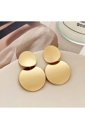 18K Altın Kaplama Çift Daire Disk Sallantılı Küpe - Modern Kararmaz Antialerjik Klasik Canlı Renk Solmaz Şık Hediyelik Yeni Sezon Vintage Kadın Küpe
