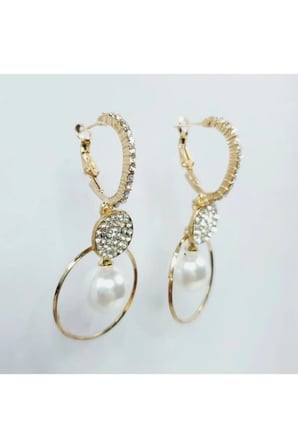 14K Altın Kaplama Zirkon Disk İnci Halka Sallantılı Küpe - Vintage Zarif Kararmaz Antialerjik Klasik Renk Solmaz Şık Hediyelik Trend Kadın Küpe