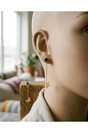 Siyah Zirkon 14K Altın Kaplama Uzun Zincir Sallantılı Küpe - Modern Kararmaz Antialerjik Canlı Klasik Renk Solmaz Şık Hediyelik Trend Kadın Küpe