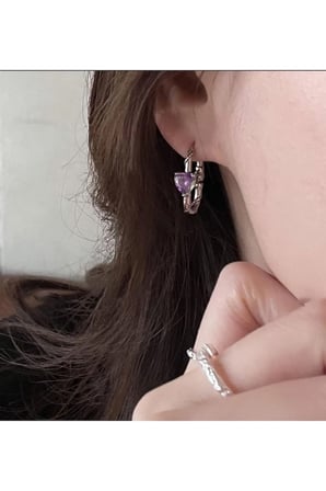Gümüş Mor Kristal Taşlı Vintage Sallantılı Küpe - Paslanmaz Kararmaz Antialerjik Canlı Renk Solmaz Şık Hediyelik Yeni Sezon Kadın Küpe