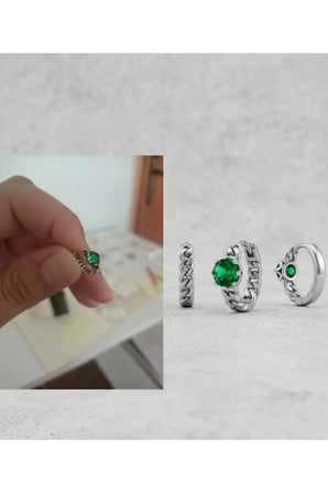 Gümüş Kaplama Yeşil Zümrüt Taş Mini Sallantılı Küpe - Vintage Zarif Kararmaz Antialerjik Solmaz Şık Hediyelik Yeni Sezon Kadın Küpe