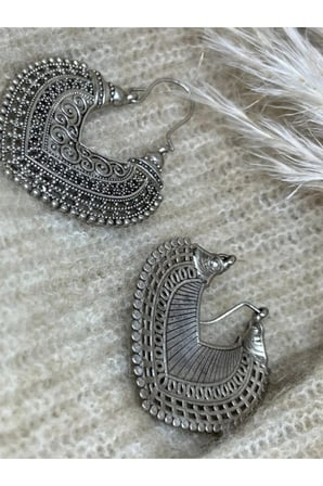 Gümüş Vintage Etnik Bohem Kalp Sallantılı Küpe - Kararmaz Antialerjik Solmaz Şık Hediyelik Yeni Sezon Kadın Küpe