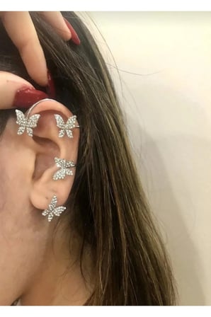 Gümüş Kaplama Zirkon Kelebek Asma Dalı Tırmanıcı Küpe - Vintage Gösterişli Kararmaz Antialerjik Parlak Canlı Renk Solmaz Şık Hediyelik Kadın Küpe