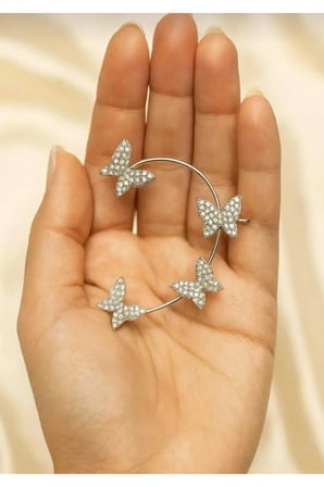 Gümüş Kaplama Zirkon Kelebek Asma Dalı Tırmanıcı Küpe - Vintage Gösterişli Kararmaz Antialerjik Parlak Canlı Renk Solmaz Şık Hediyelik Kadın Küpe