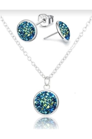 Mavi Druzy Taşlı 4'lü Vintage Takı Seti - Gümüş Kolye Küpe Bileklik Yüzük Kararmaz Kadın Set