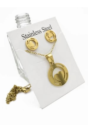 Çelik Kalp Figürlü Kolye Küpe Takı Seti - 14K Gold Kararmaz Antialerjik Minimal Şık Kadın Set