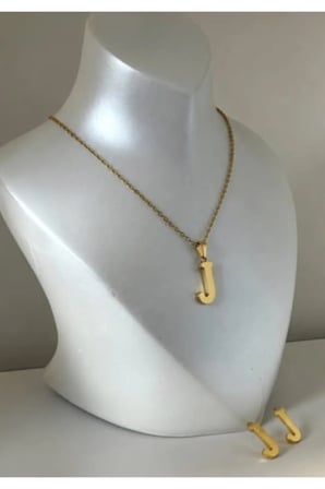 J harfi 14K Gold Çelik Harf Kolye Küpe Takı Seti - İsim Baş Harfi Kişiye Özel Kararmaz Antialerjik Kadın Set