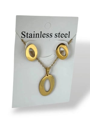 O Harfi 14K Gold Çelik Oval Halka Kolye Küpe Takı Seti - Kararmaz Antialerjik Minimal Geometrik Kadın Set
