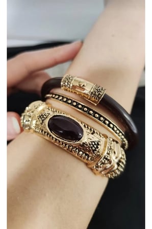 Antik Gold Etnik Kelepçe Taşlı Bohem Bilezik Seti-Çelik Antialerjik VIP Vintage Bileklik Set