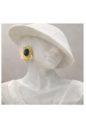 Yeşil Taşlı Çelik Gold Plakalı Küpe Kararmaz Vintage Antialerjik VIP Lüks Kadın Küpe
