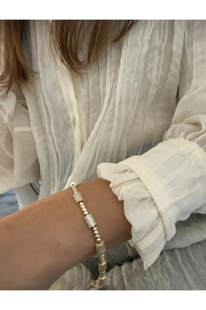 14K Altın Kaplama Zirkon Taşlı Silindir Bileklik Butik Işıltılı Vintage VIP Kararmaz Bileklik