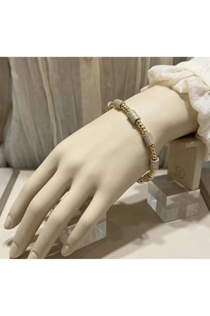 14K Altın Kaplama Zirkon Taşlı Silindir Bileklik Butik Işıltılı Vintage VIP Kararmaz Bileklik