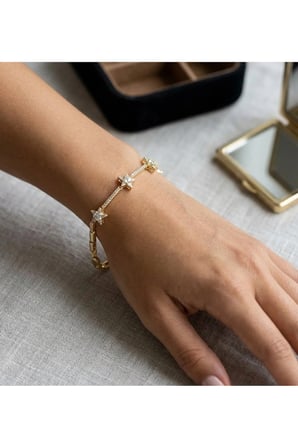 14K Altın Kaplama Zirkon Taşlı Yıldız Bileklik - Vintage Butik Işıltılı Şans Bilezik
