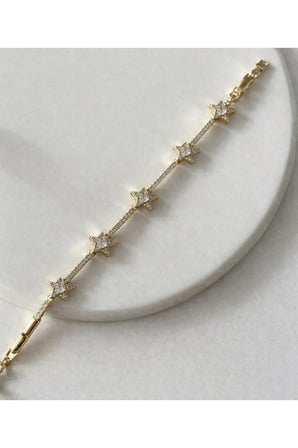14K Altın Kaplama Zirkon Taşlı Yıldız Bileklik - Vintage Butik Işıltılı Şans Bilezik