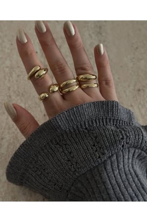 Kalın Dome Chunky Yüzük Seti - 14K Gold Ayarlanabilir Bombeli Modern Minimal Kadın Yüzük Seti