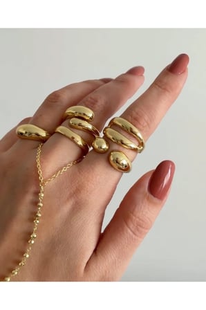 Kalın Dome Chunky Yüzük Seti - 14K Gold Ayarlanabilir Bombeli Modern Minimal Kadın Yüzük Seti