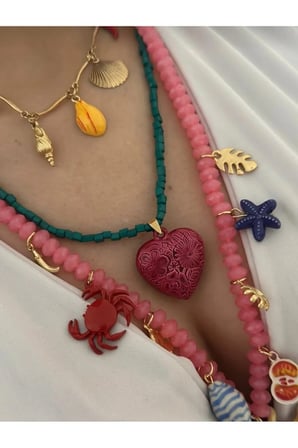 Bohem Yazlık Boncuklu Charm Kolye - Güneş Kalp Deniz Figürlü Renkli Katmanlı Plaj Tatil Kadın Kolye
