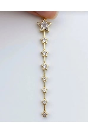 Yıldız Detaylı Y Kolye - 14K Gold Zirkon Taşlı Sarkıt Kademeli Modern Kadın Kolye