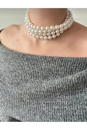 Çok Sıralı İnci Choker Kolye - 14K Gold Kapamalı 4 Sıra Boncuk Detaylı Şık Vintage Kadın Boyunluk