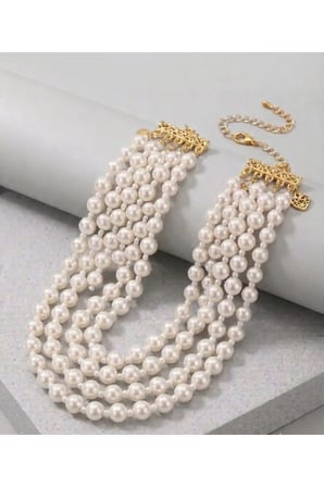 Çok Sıralı İnci Choker Kolye - 14K Gold Kapamalı 4 Sıra Boncuk Detaylı Şık Vintage Kadın Boyunluk