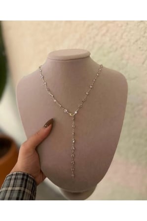 Kalp Taşlı Vintage Y Kolye - 14K Gold Beyaz Kristal Zirkon Taşlı Uzun Sarkıt Antialerjik Kadın Kolye