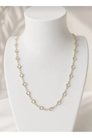 Kalp Taşlı Vintage Y Kolye - 14K Gold Beyaz Kristal Zirkon Taşlı Uzun Sarkıt Antialerjik Kadın Kolye