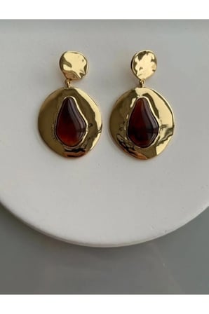Renkli Taşlı Madalyon Küpe - Vintage Büyük Boy Dövme Metal Çelik Antialerjik VIP Kadın Küpe